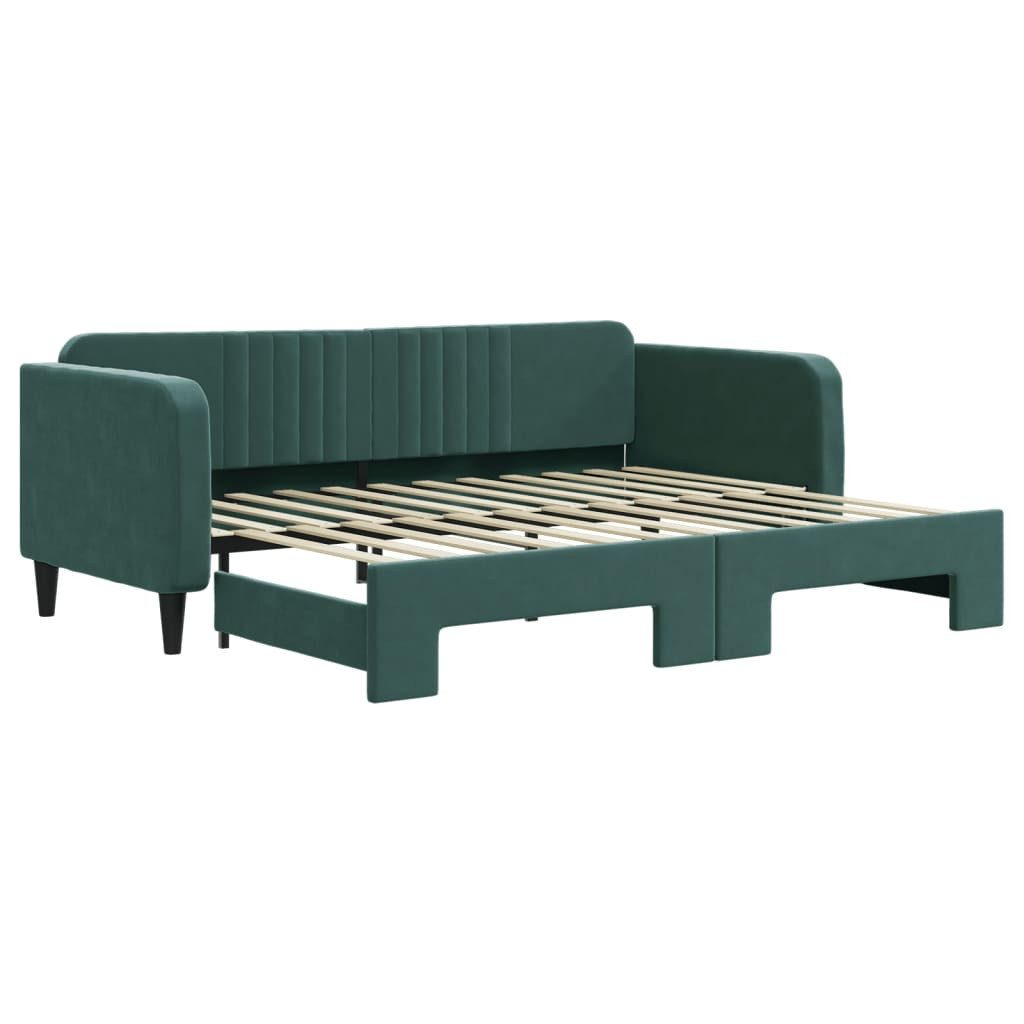 vidaXL Gästebett 90 x 200 cm Gästebett Tagesbett Ausziehbar Dunkelgrün 90x200 cm Samt B