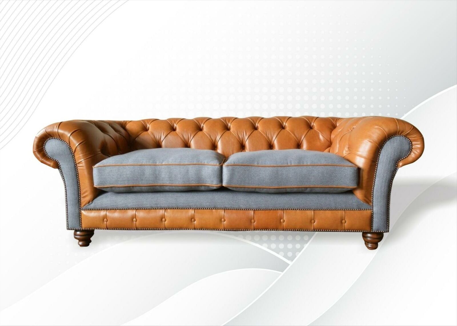 JVmoebel Chesterfield-Sofa, Chesterfield 3 Sitzer Braun Modern Design Couchen Leder Sofa Ledersofa Möbel Neu
