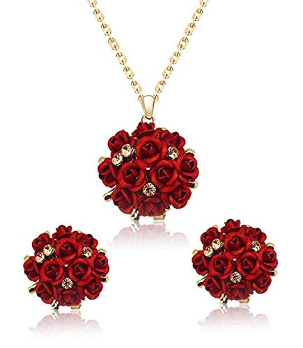 Schmuckset Crystal Rose Form Floral Halskette Set Für Frauen & Mädchen
