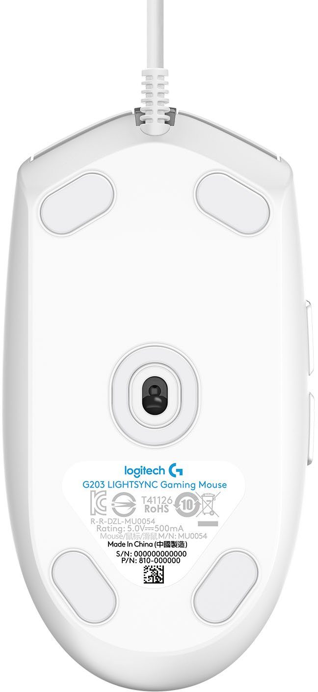 LIGHTSYNC Logitech G203 (kabelgebunden, weiß 1 dpi) Gaming-Maus