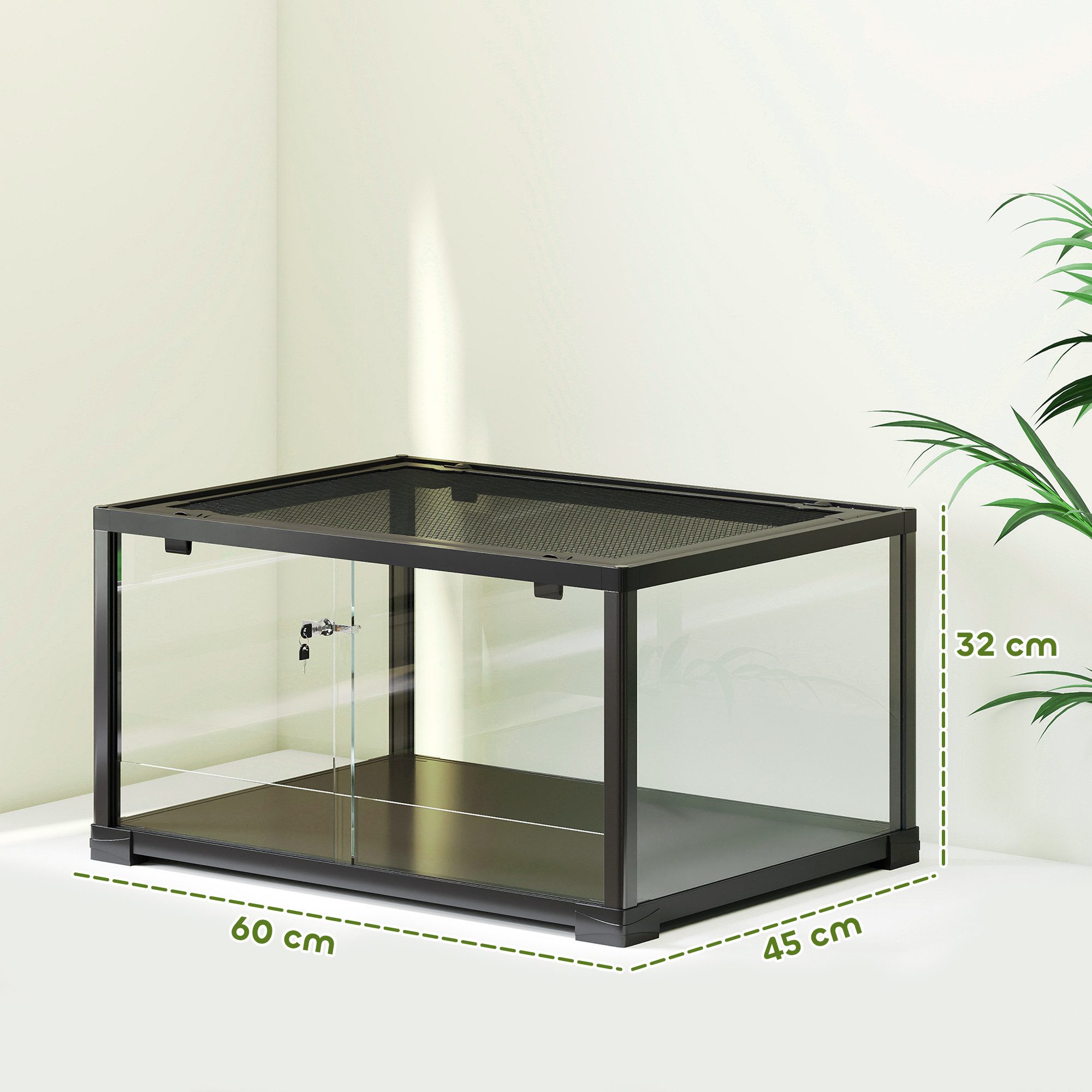 PawHut Terrarium 86 Liter Vivarium mit Schiebetür, 60 x 45 x 32 cm, Schwarz