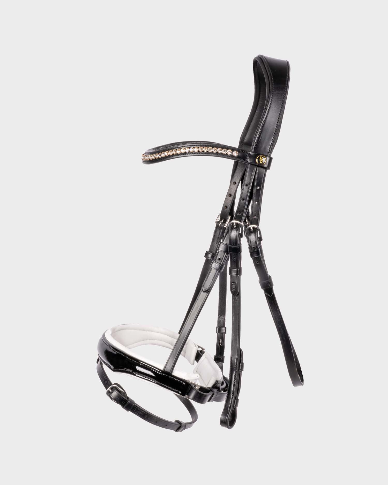 BR Trensenzaum Trensenzaum Ipswich Lackleder anatomisch in schwarz/weiß