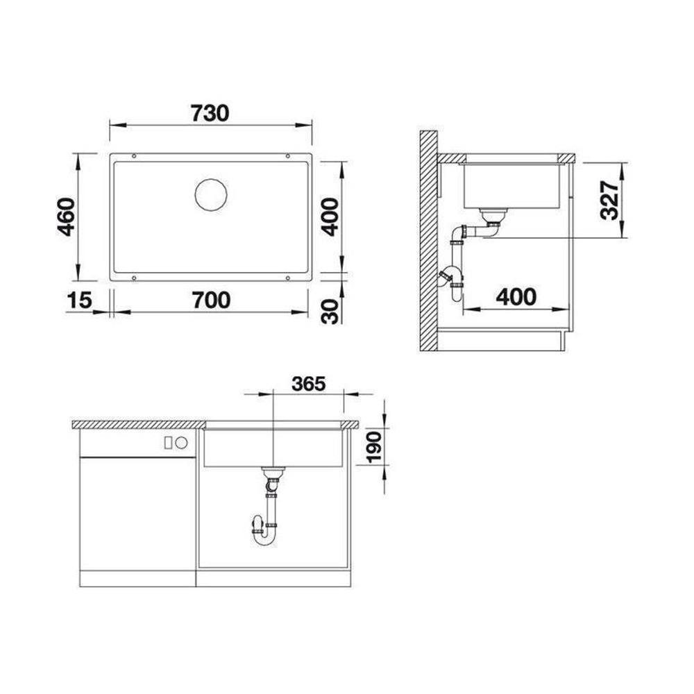 Blanco Granitspüle BLANCO Unterbaubecken SUBLINE cm 76/46 Silgranit, 700-U InFino, felsgrau