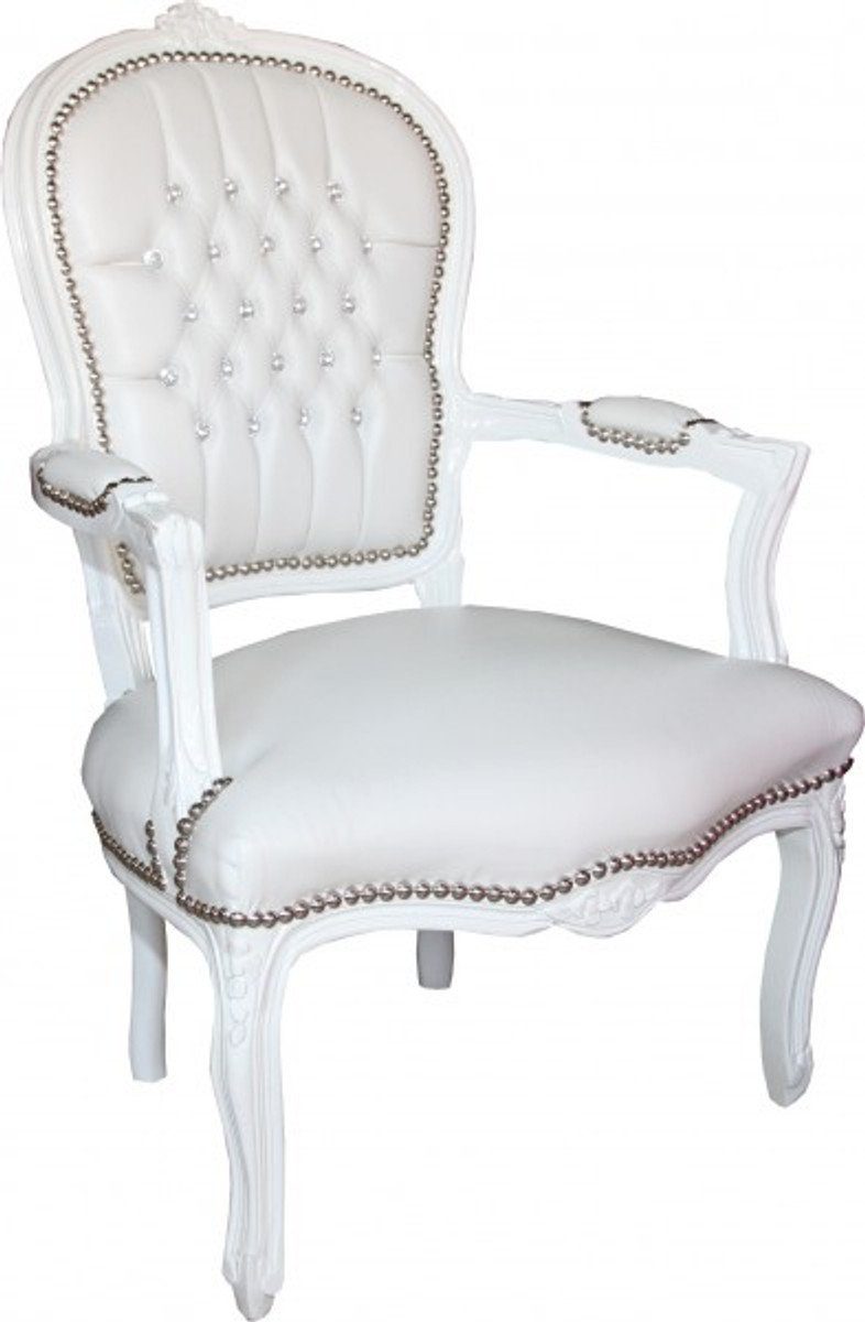 Salon Weiß Stil Antik Bling / - Barock Casa Weiß Glitzersteinen Besucherstuhl Lederoptik Bling Padrino mit Stuhl Möbel
