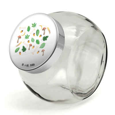 Mr. & Mrs. Panda Vorratsglas XL 2000ml Herbstwald Design - Weiß - Geschenk, Keksbehälter, Küchenbe, Premium Glas, (1-tlg), Herzmotiv