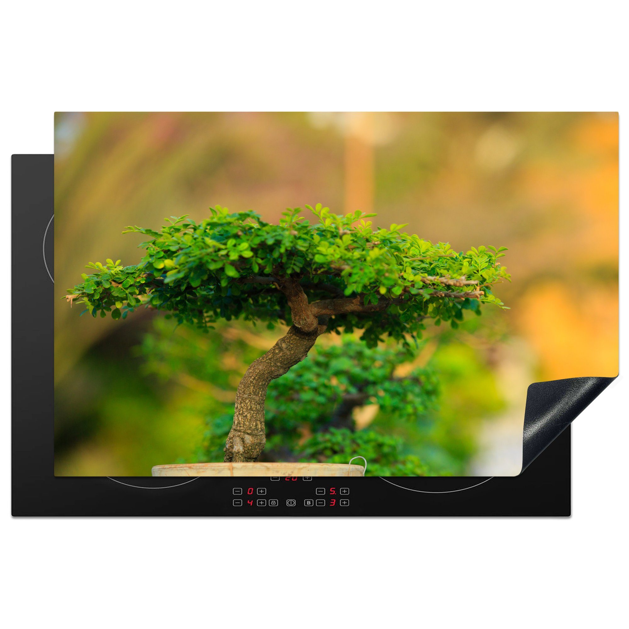 MuchoWow Herdblende-/Abdeckplatte Bonsai-Bäume in Schutz küche, Ceranfeldabdeckung für die Vinyl, Induktionskochfeld 81x52 tlg), Reihe, einer cm, (1