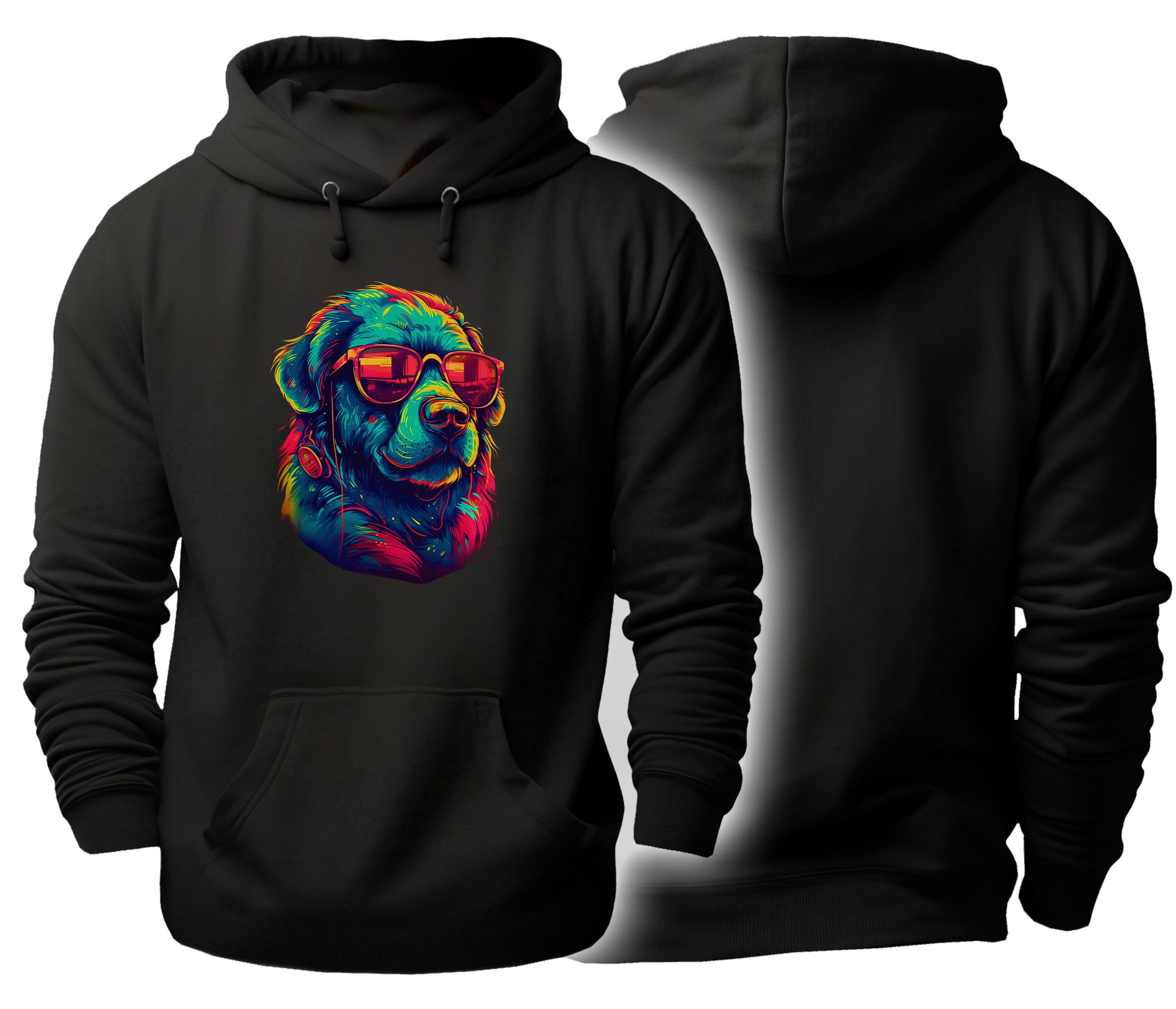 Hoodie Urbaner Streetart Kapuzen Pullover - Neon Hund