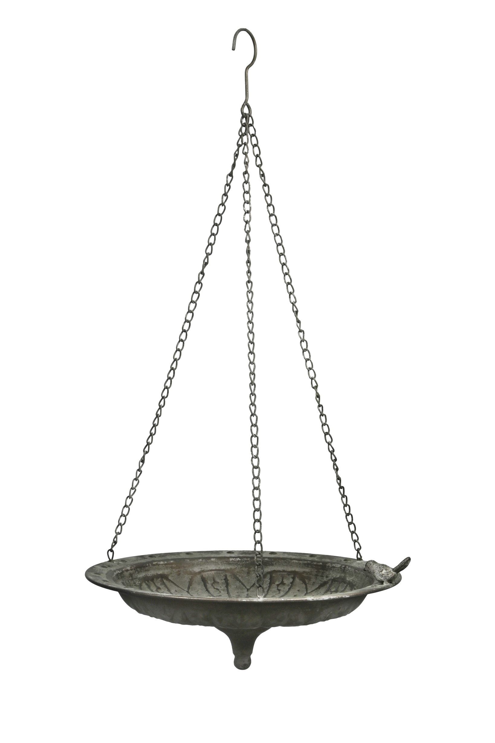 finehomegarden Vogeltränke Vogelbad zum Aufhängen Metall grün 39x37cm H14cm + 48cm Kette, Hänger Dekorative Vogelbad-Schale für Garten, Balkon & Terrasse