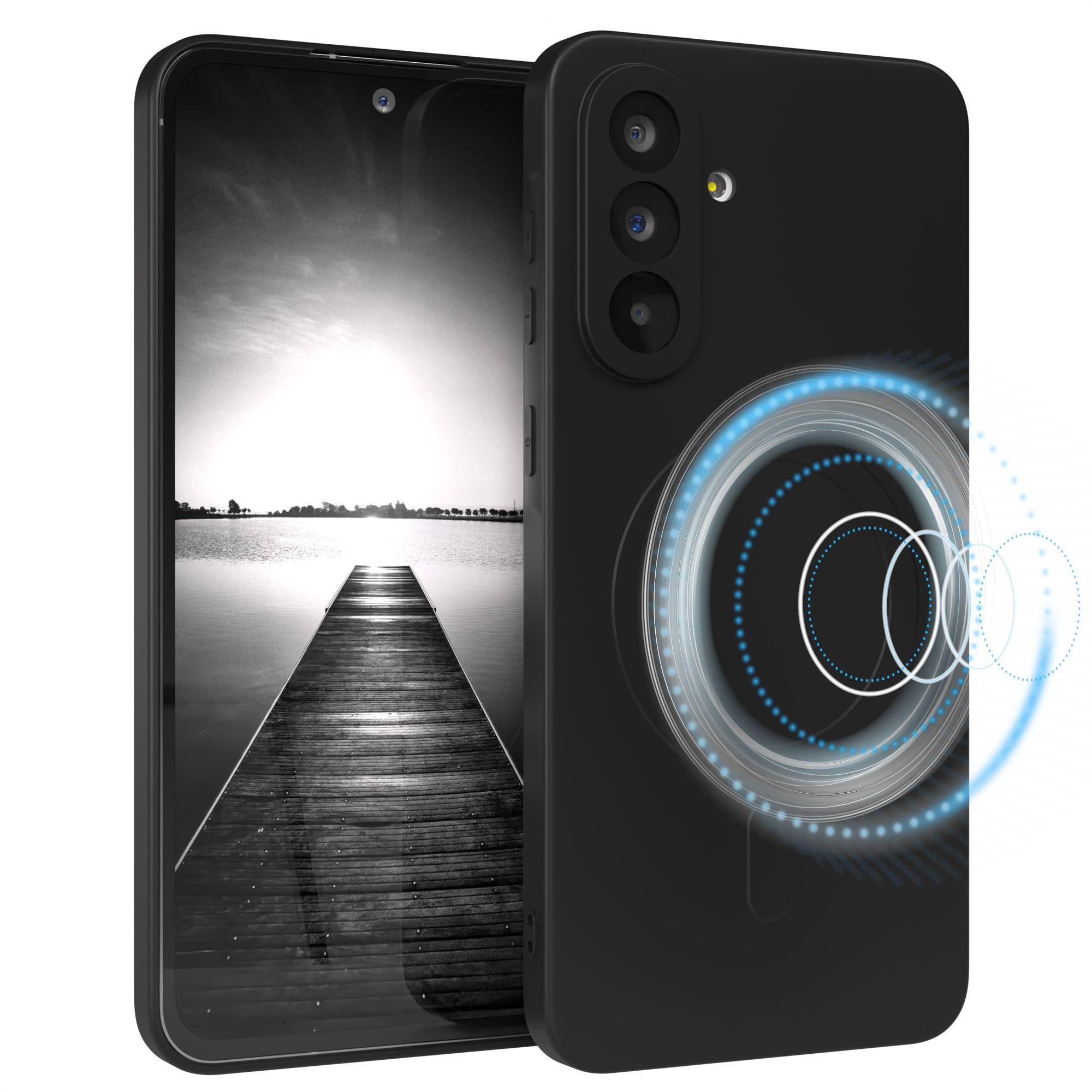 EAZY CASE Handyhülle für Samsung Galaxy A56 Hülle Silikon 6,7 Zoll, Schutzhülle mit MagSafe kratzfest Back Cover Kameraschutz Schwarz