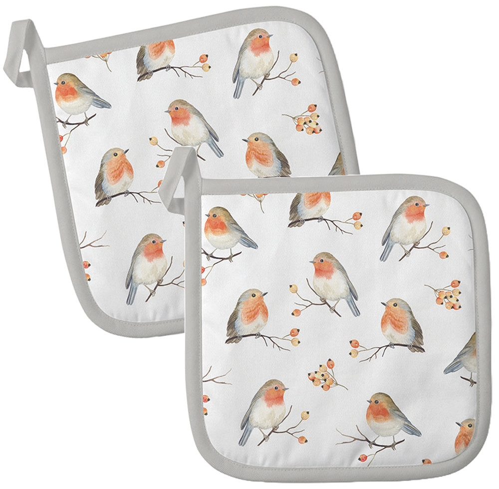 Ambiente® Topflappen Robin family, (2-tlg., 2-teilig), hitzebeständig wattiert Pfannen Untersetzer ca.20x20cm