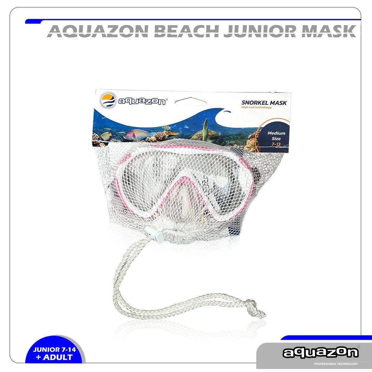 Schnorchelbrille Junior 7-12 Silikon AQUAZON BEACH, Kinder white Taucherbrille Pink für Jahre,