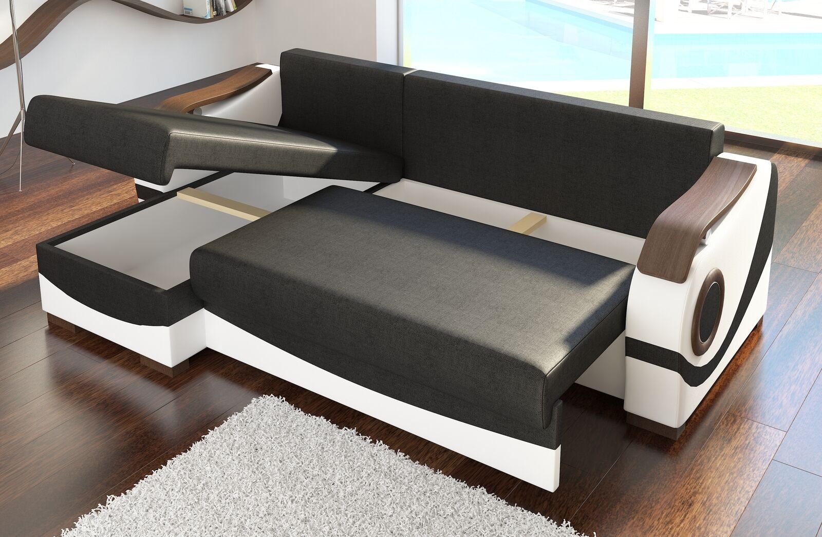 JVmoebel Ecksofa, Design Ecksofa Perto Bettfunktion Couch Polster Textil Sofas Couchen