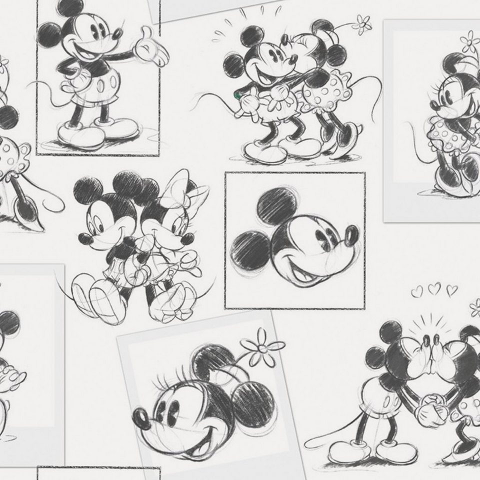 Disney Papiertapete Mickey and Minnie sketch, Disney
