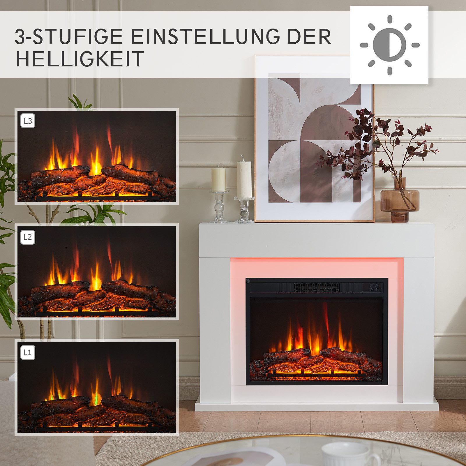 Balderia Elektrokamin Finn Design, Standkamin, 3D-Flammeneffekt, LED-Beleuchtung, Heizung