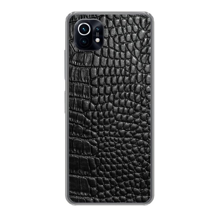 MuchoWow Handyhülle Leder - Strukturiert - Schwarz - Grau Phone Case Handyhülle Xiaomi Mi 11 Silikon Schutzhülle