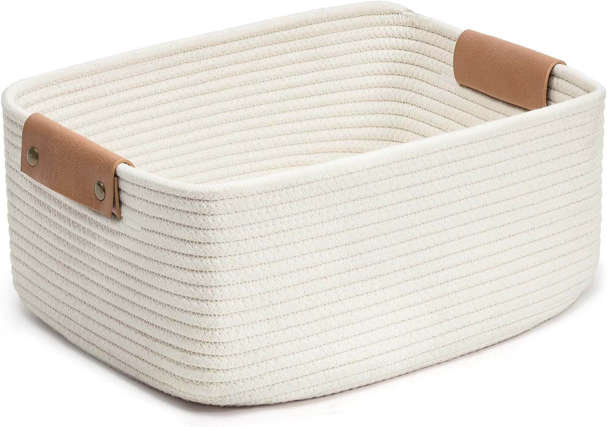 Bextsrack Aufbewahrungskorb Aufbewahrung,Seegras Korb Geflochten mit Griff aus Leder