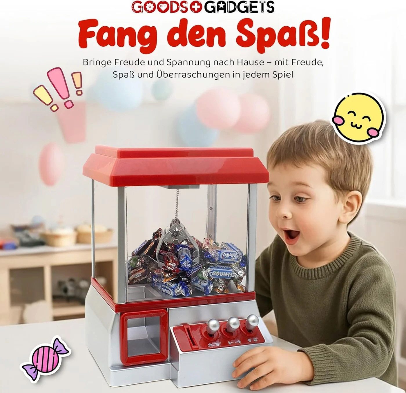 Goods+Gadgets Spieltisch Spieltisch Candy Grabber – Süßigkeitenautomat mit Greifarm & Joystick, (Spielautomat), Süßigkeiten Greifautomat – Bild 4 von 5