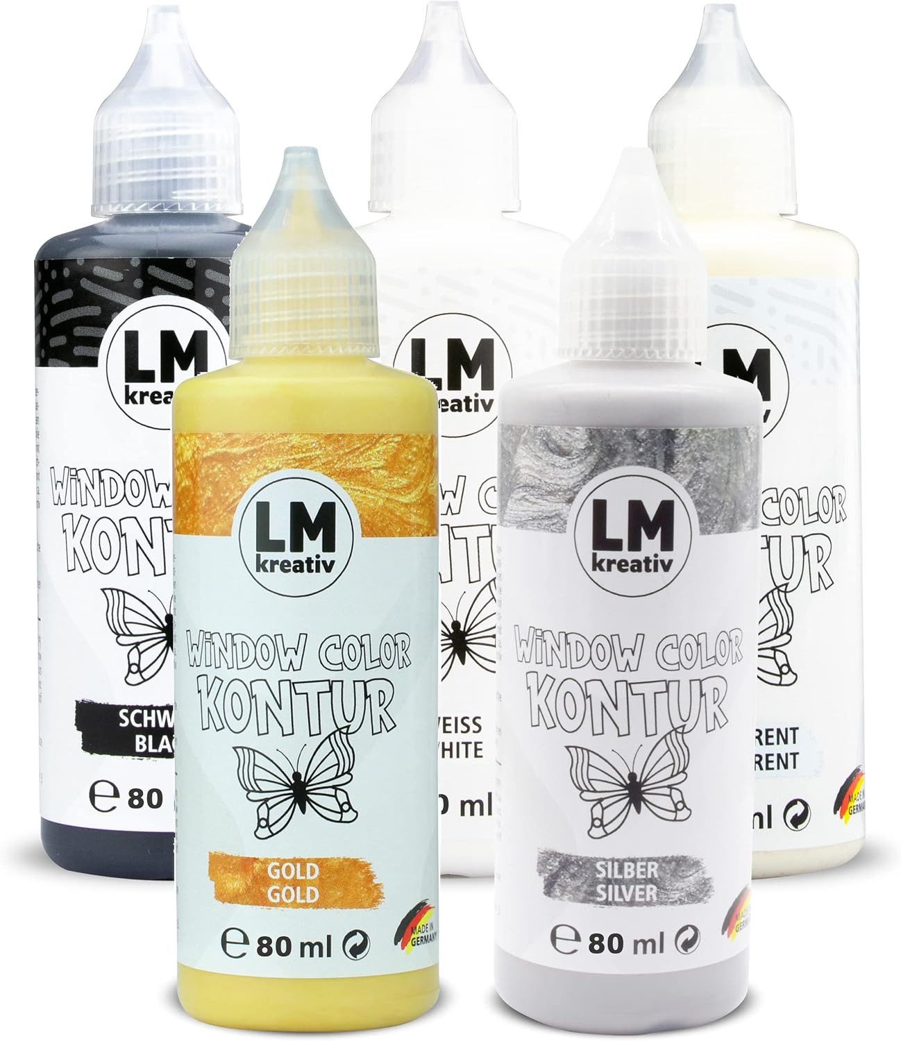 LM-Kreativ Bastelfarbe Window Color Basis-Konturenfarbe, XXL-Set, wiederablösbar, inkl. Konturen, Folien & Vorlagenheft
