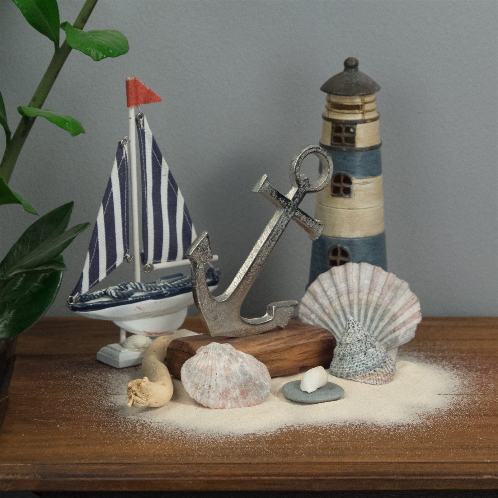 DESIGN DELIGHTS Skulptur Aufsteller "ANKER", Maritime Skulptur Holz, Metall, 15 cm, Metallsku