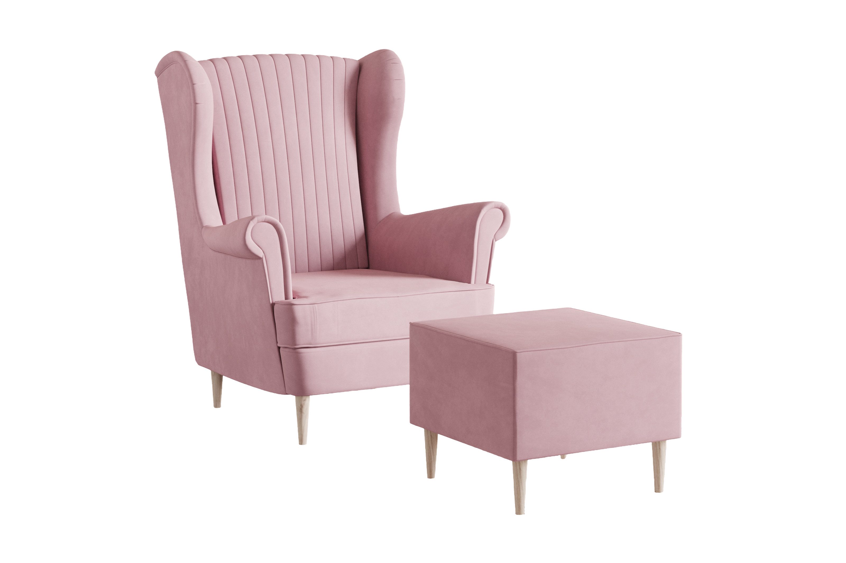 MOEBLO Ohrensessel COMFY SESSEL mit oder ohne Hocker (Samtstoff, optional mit Hocker, gepolstert, Loungesessel im modernen Design), Sessel mit optionalem Hocker