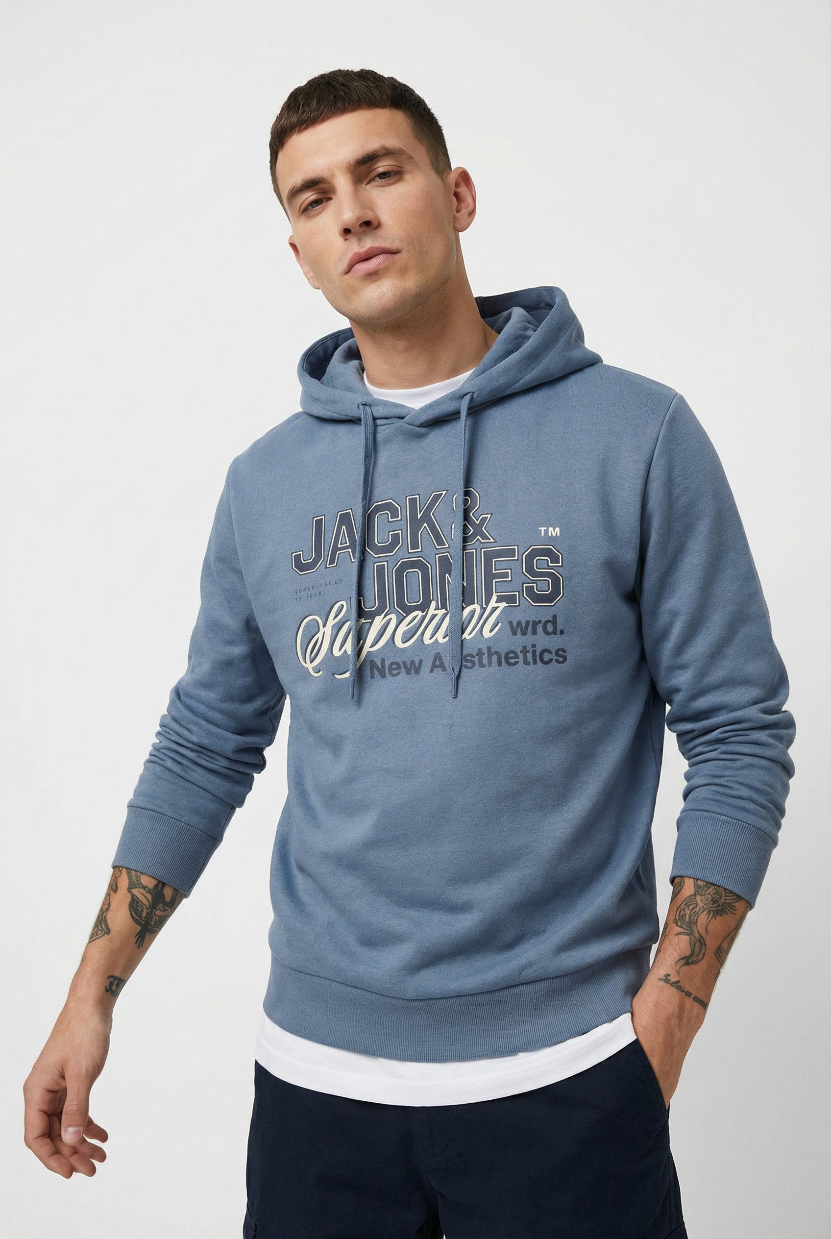 Jack & Jones PlusSize Hoodie JJELOGO SWEAT HOOD 2 COL 24/25 NOOS PLS mit Logo Frontprint