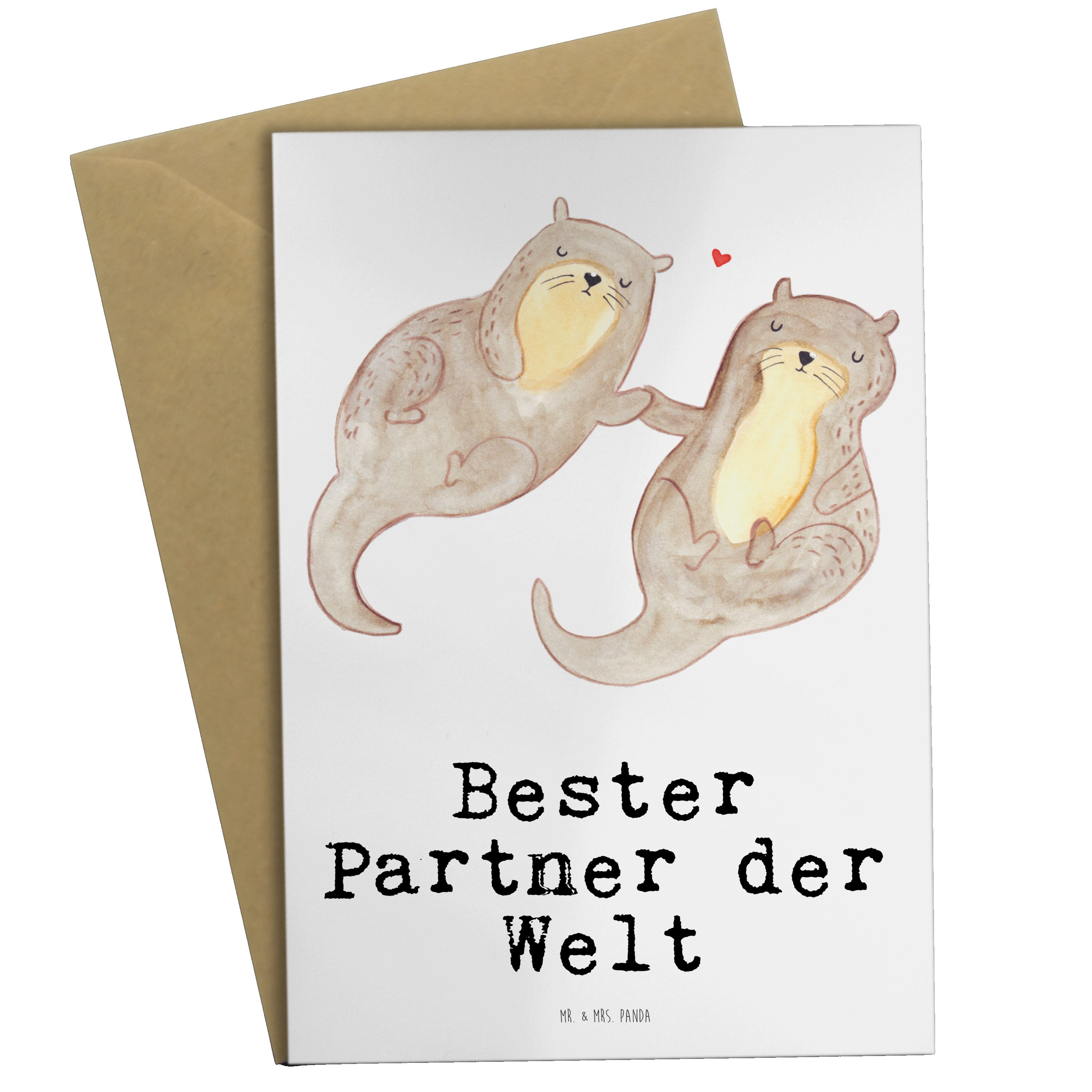 Mr. & Mrs. Panda Grußkarte Otter Bester Partner der Welt - Weiß - Geschenk, Einladungskarte, Paa