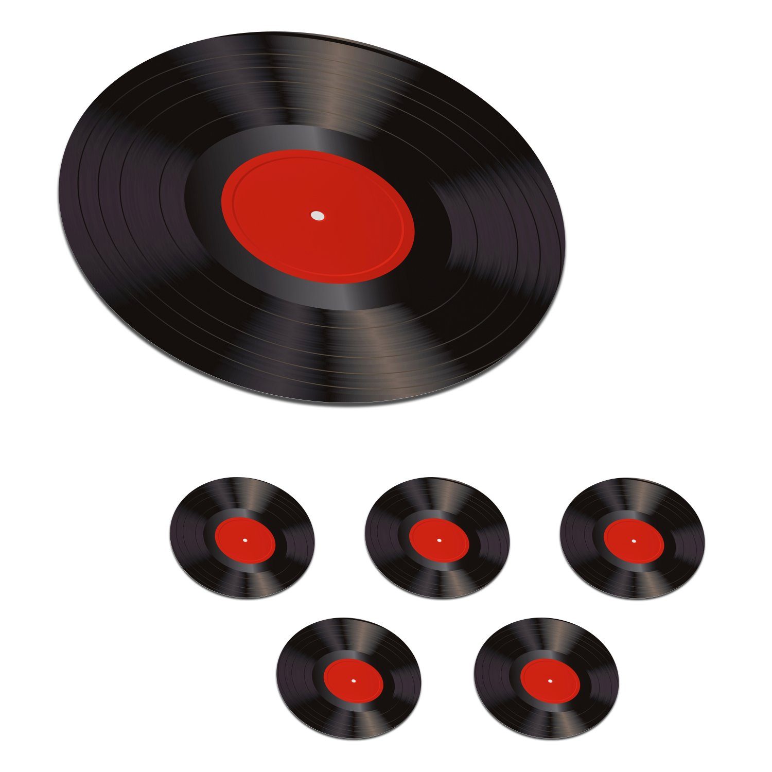 MuchoWow Glasuntersetzer Vinyl LP - Schallplatten - Rot - Vintage - Elpee, Zubehör für Gläser, 6-tlg., Getränkeuntersetzer, Tassenuntersetzer, Korkuntersetzer, Tasse, Becher