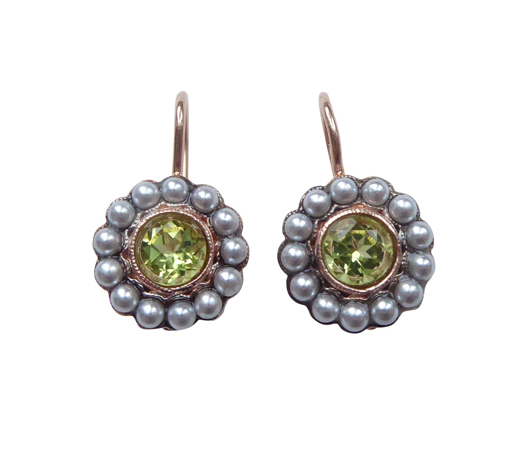 Mugello Paar Ohrhänger Passera Peridot vergoldet Süßwasserperlen klassisch, made in Italy, Sterlingsilber mit 18K Rotvergoldung