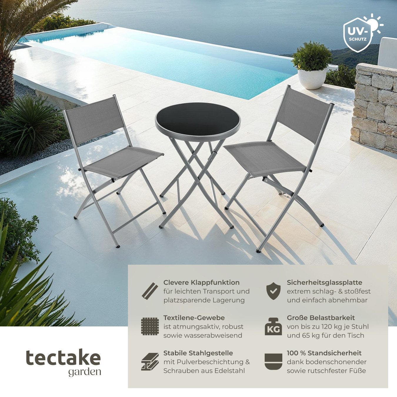 tectake Essgruppe Bistro-Set, (Set., 3-tlg), Robustes Gestell aus Stahl günstig online kaufen