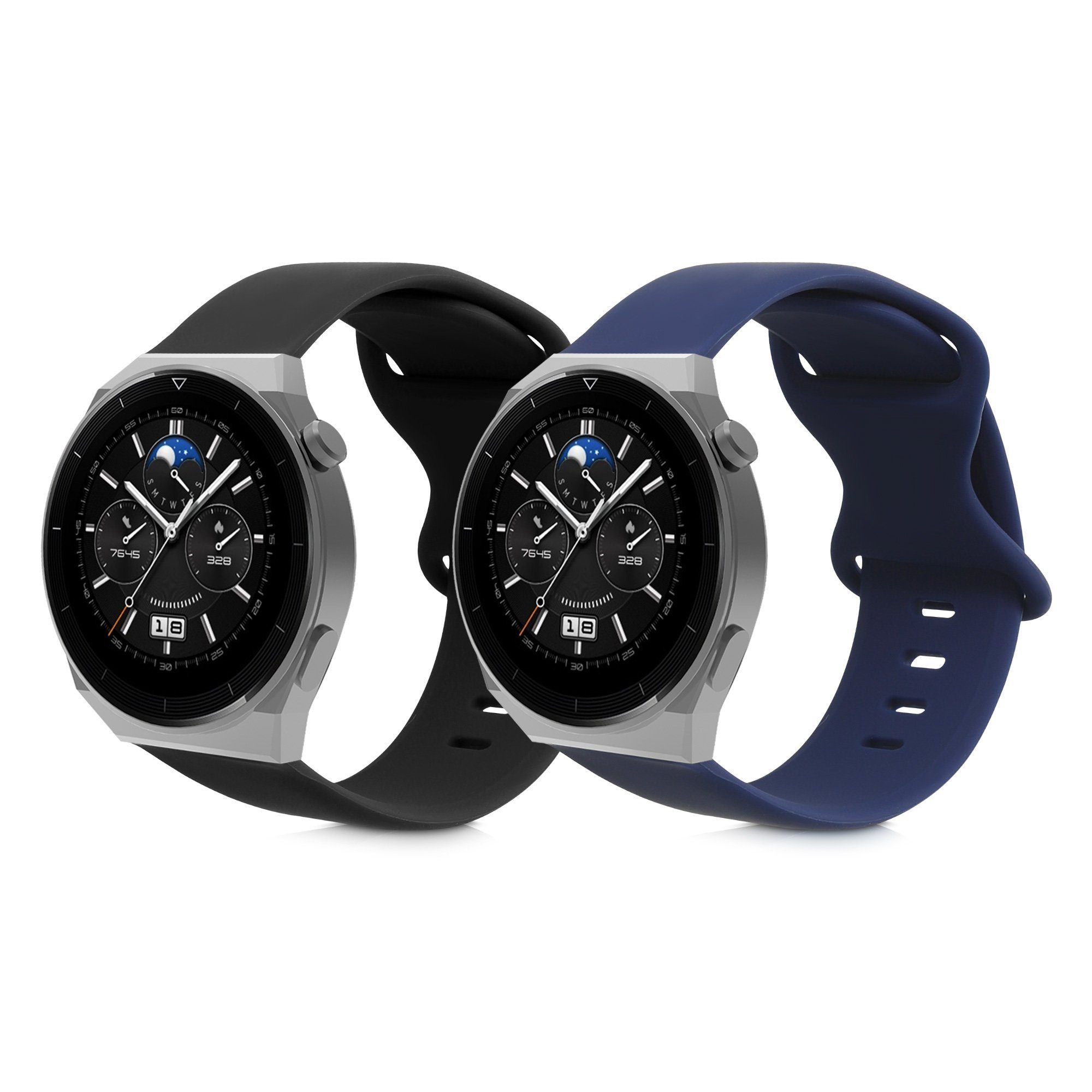 kwmobile Uhrenarmband 2x Sportarmband für Huawei Watch GT3 Pro 46mm / GT3  46mm, TPU Silikon Armband Set für Fitnesstracker - Größe S - 14 - 19,8 cm