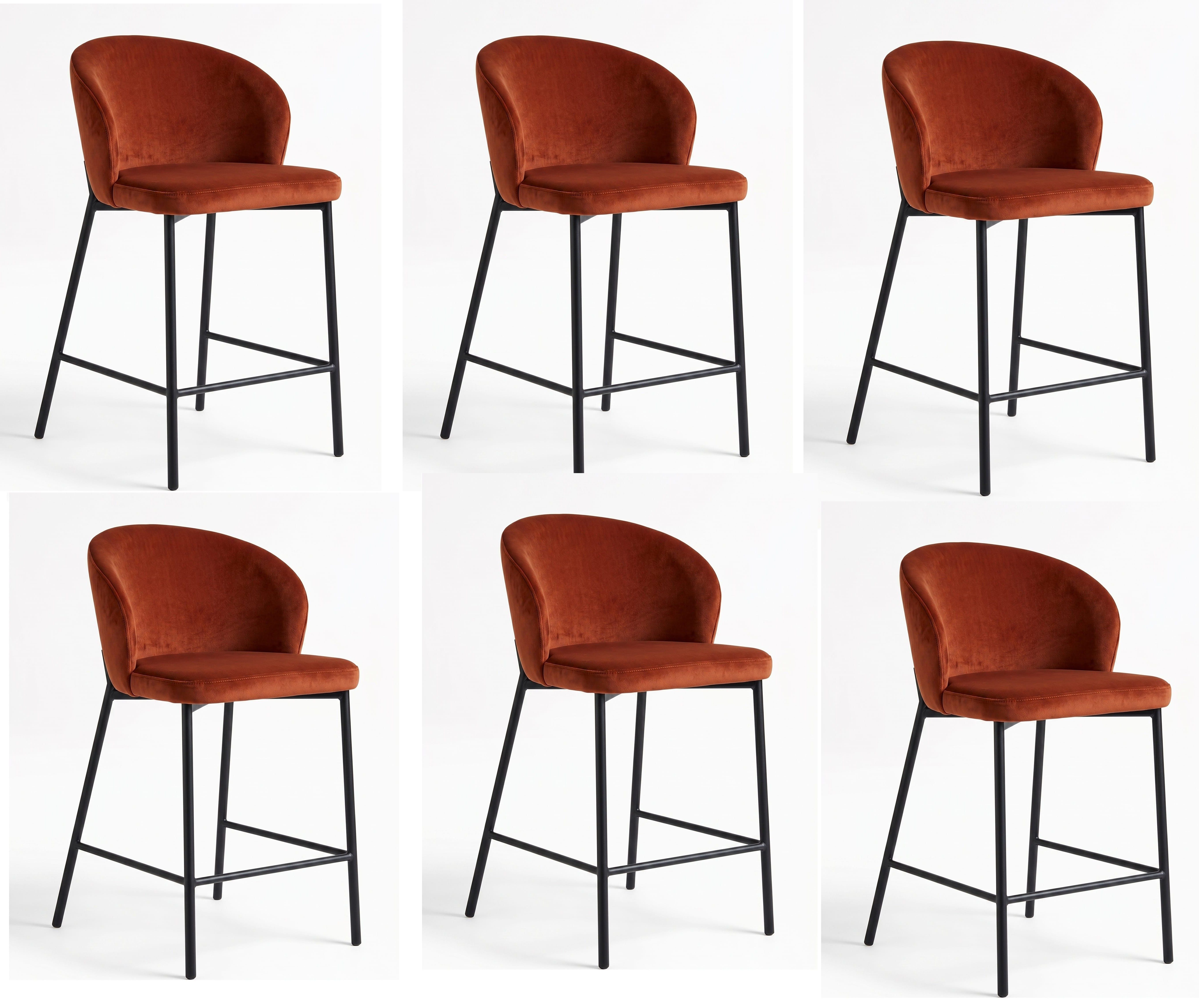 Xlmoebel Bargruppe Elegant Barstühle 6er Set Tresenhocker Edel Orange Terrakotta, (6-tlg., 6er Set)