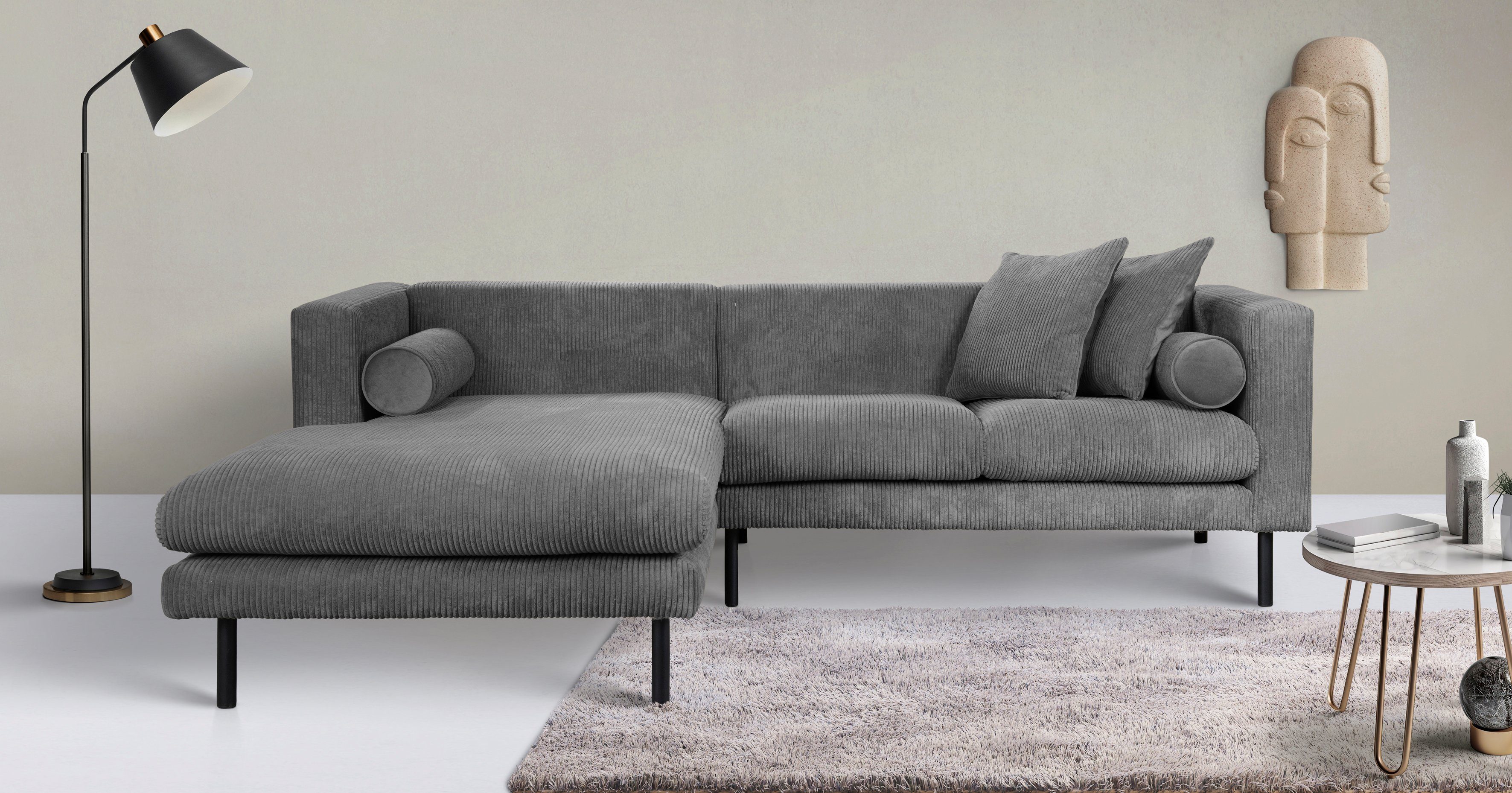 Home affaire Ecksofa Lillibeth L-Form Designsofa, Maße B/T/H: 240/173/83 cm, Zierkissen als Wendekissen, in Samtoptik oder Cord