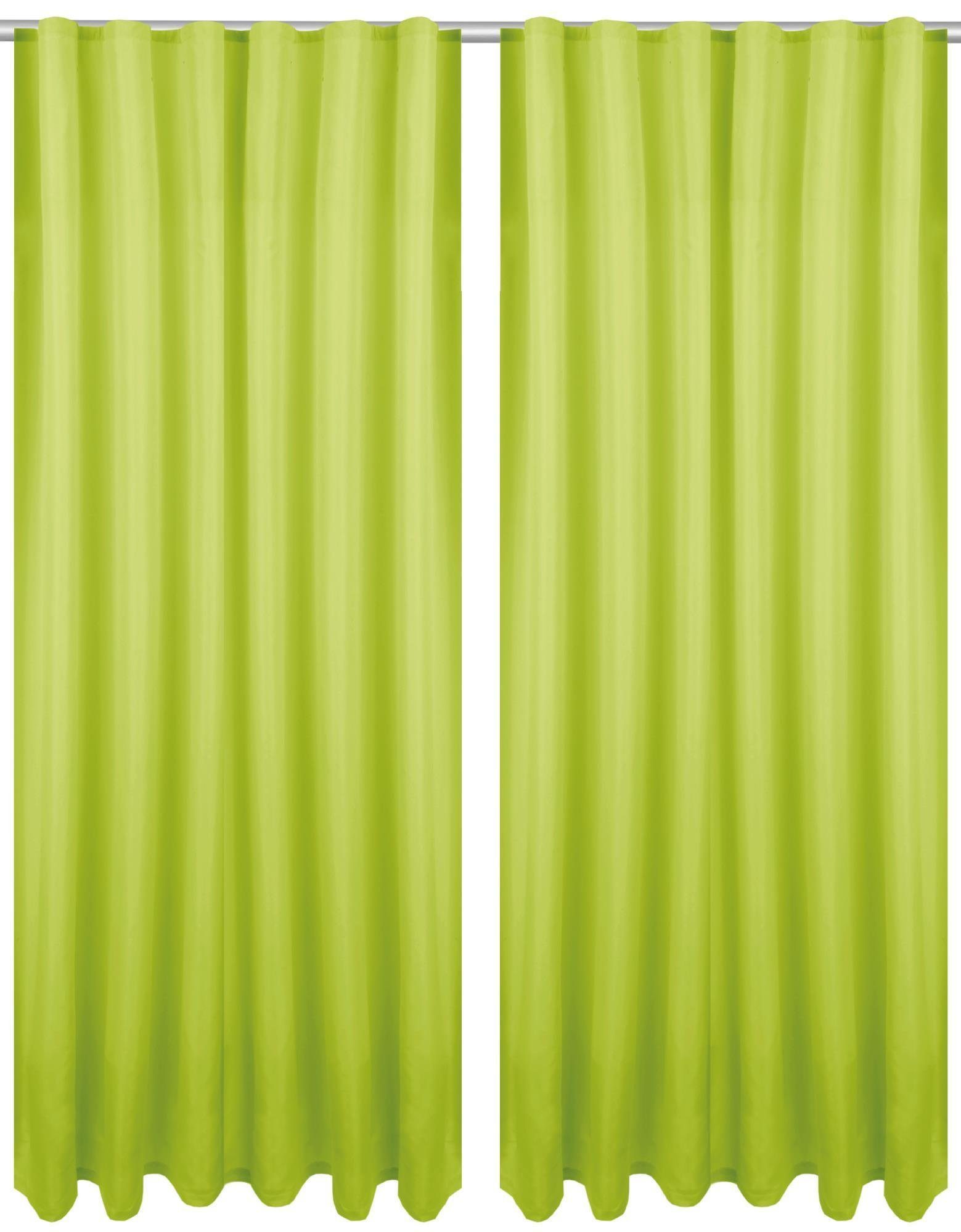 Vorhang, Bestlivings, Kräuselband (2 St), blickdicht, Microfaser, Gardinenset "Blickdicht" (2 Gardinen, 2 Raffhalter, 2 Raffhaken) mit Kräuselband Grün