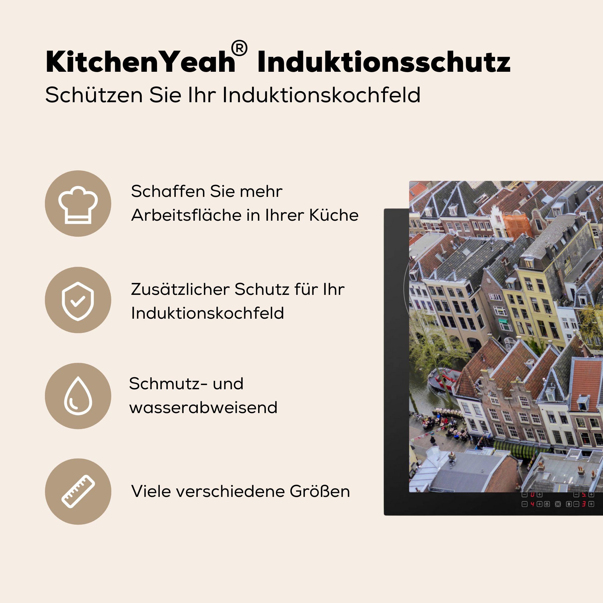 - MuchoWow Architektur, Herdblende-/Abdeckplatte tlg), (1 83x51 küche cm, Arbeitsplatte Ceranfeldabdeckung, für Himmel - Utrecht Vinyl,