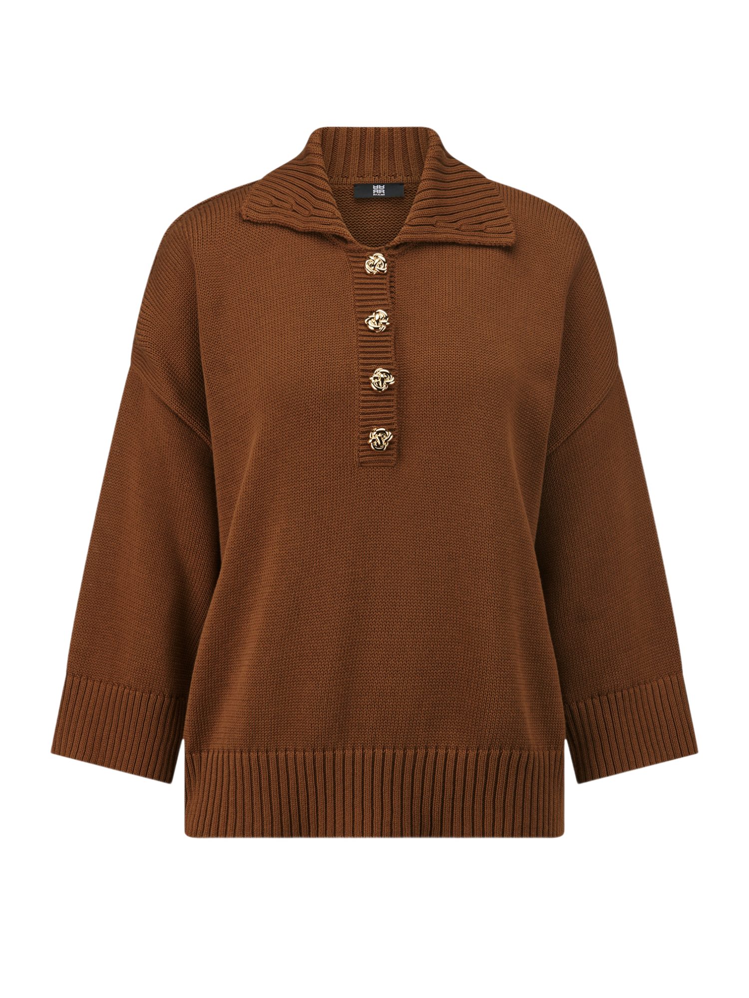 Riani Langarmshirt braun,Outdoor,Baumwolle,Unifarben,Polokragen,Lang,Oversized