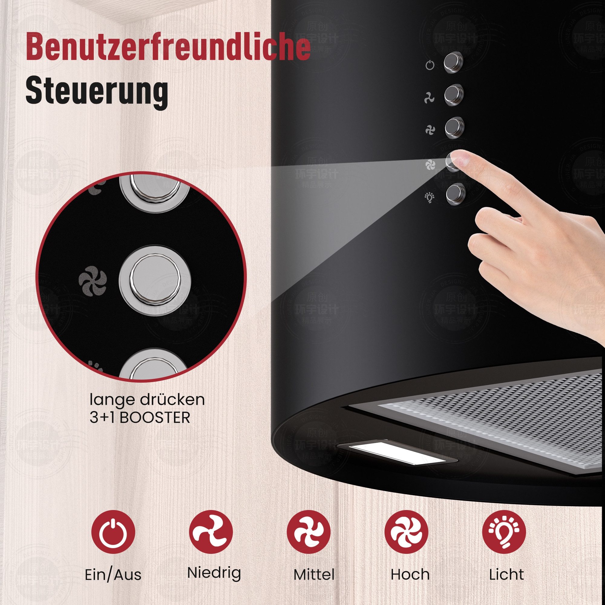 Levivo Inselhaube A+ 530 m³/h Dunstabzugshaube Umluft Freihängend A+ 530 m³/h Dunstabzugshaube Umluft Freihängend, Aktivkohlefiltern, Fettfiltern, LED-Beleuchtung