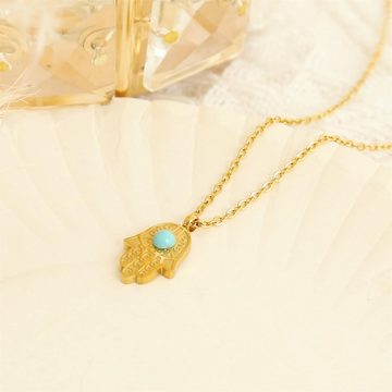 Made by Nami Kette mit Anhänger Vergoldete Halskette mit Hand der Fatima Anhänger und Türkisem Stein, 40 + 5 cm Länge Geschenk für Damen/Freundin
