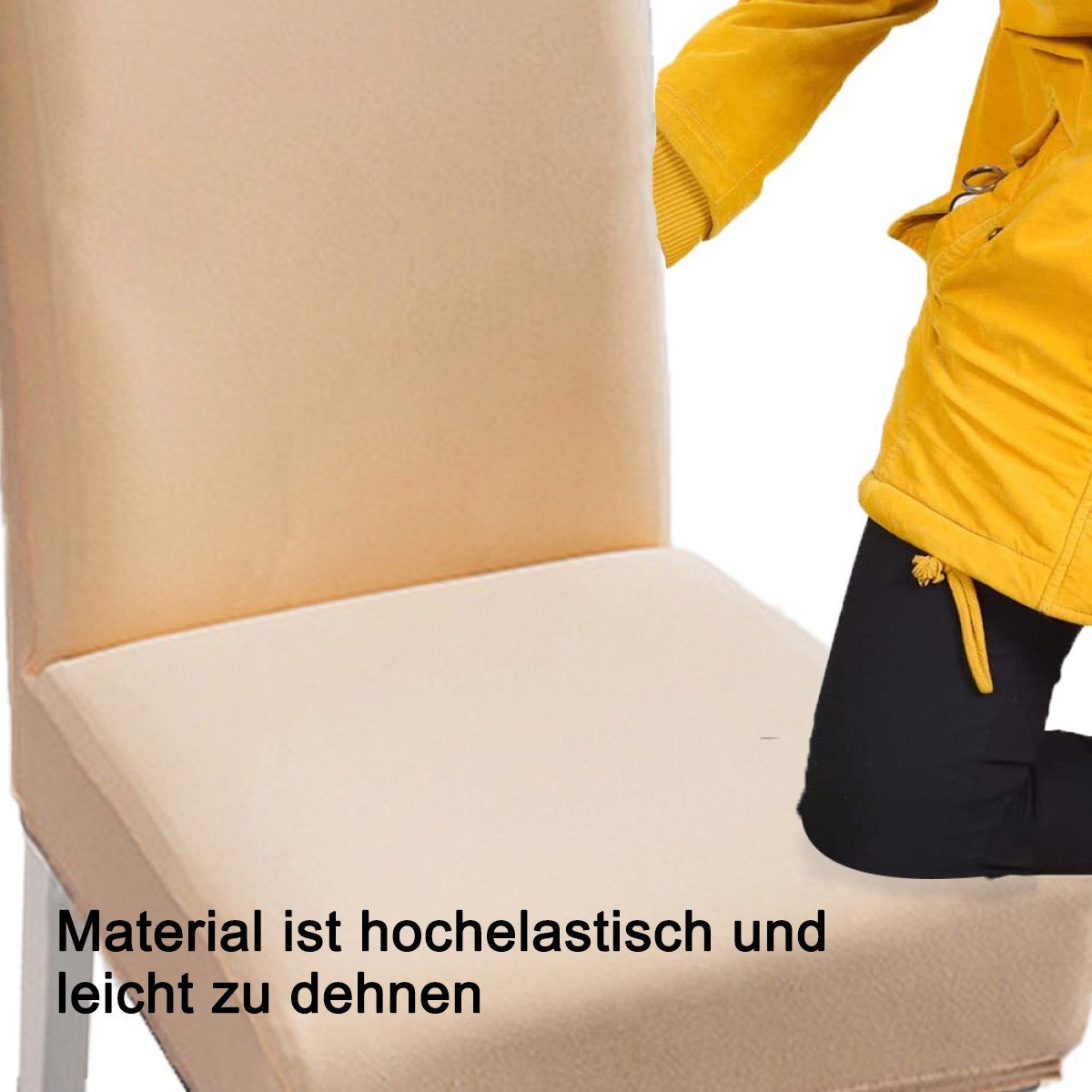 Stuhlschutzbezüge, Stuhlhusse das beige Stretch-Stuhlhussen abnehmbare Esszimmer, für Juoungle