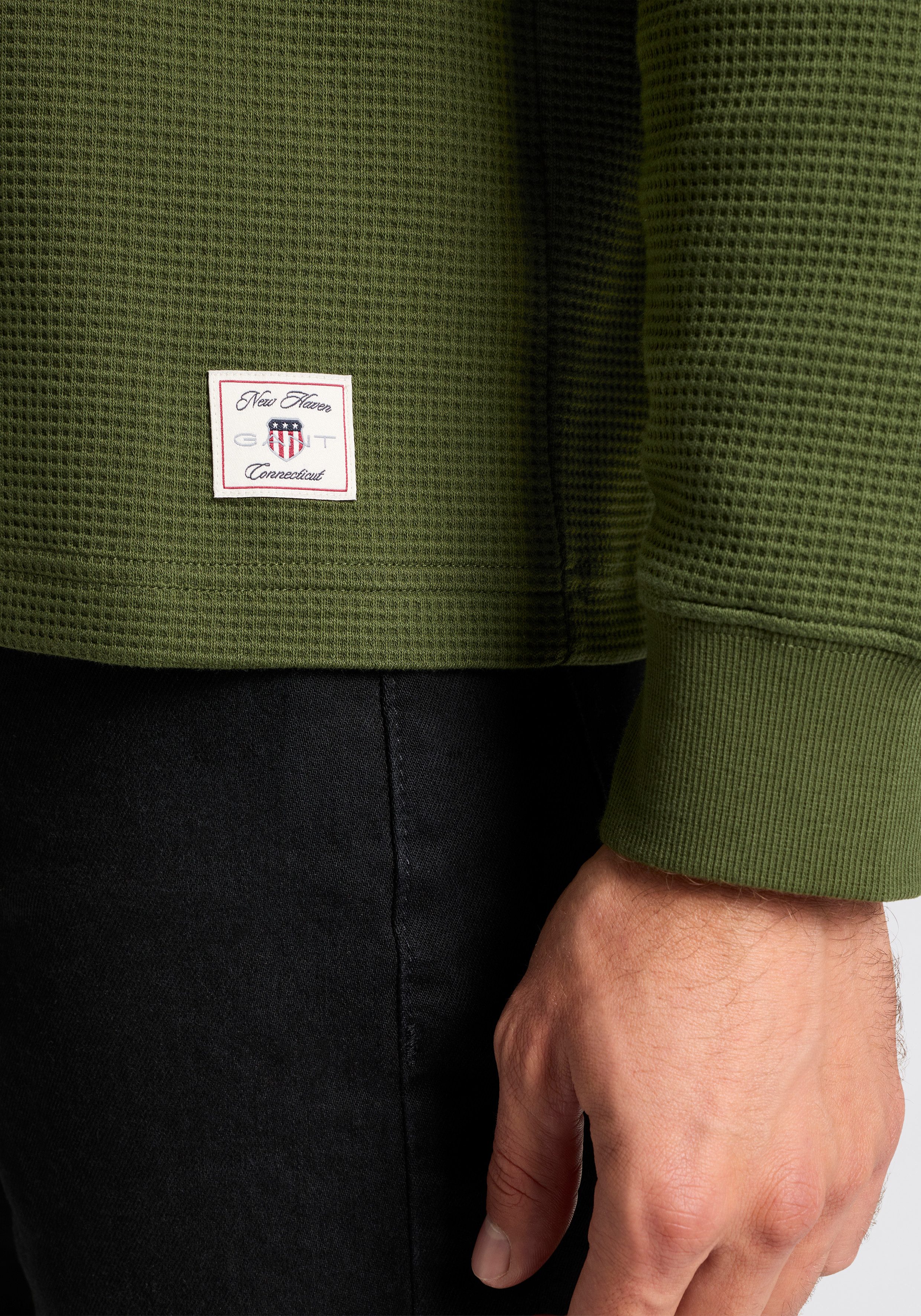 Gant Henleyshirt WAFFLE LS HENLEY Rundhalsausschnitt, Regular fit, Waffelstruktur