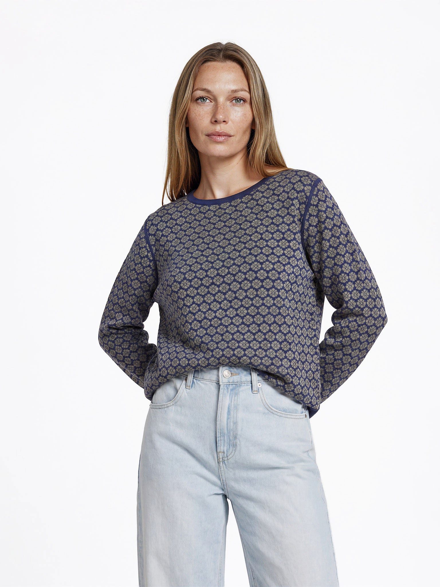 Himalaya Clothing Strickpullover Damen Relaxed Fit Sweater Langarm casual Jacquardmuster Mit Rundhalsausschnitt und Streifendetail, nachhaltig & pflegeleicht