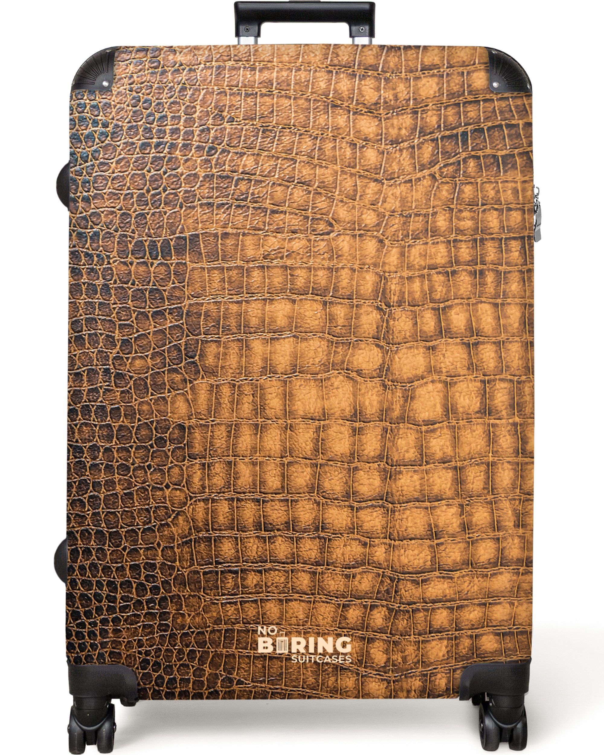 NoBoringSuitcases.com© Hartschalen-Trolley Dunkelbraunes Leder mit Krokodil günstig online kaufen