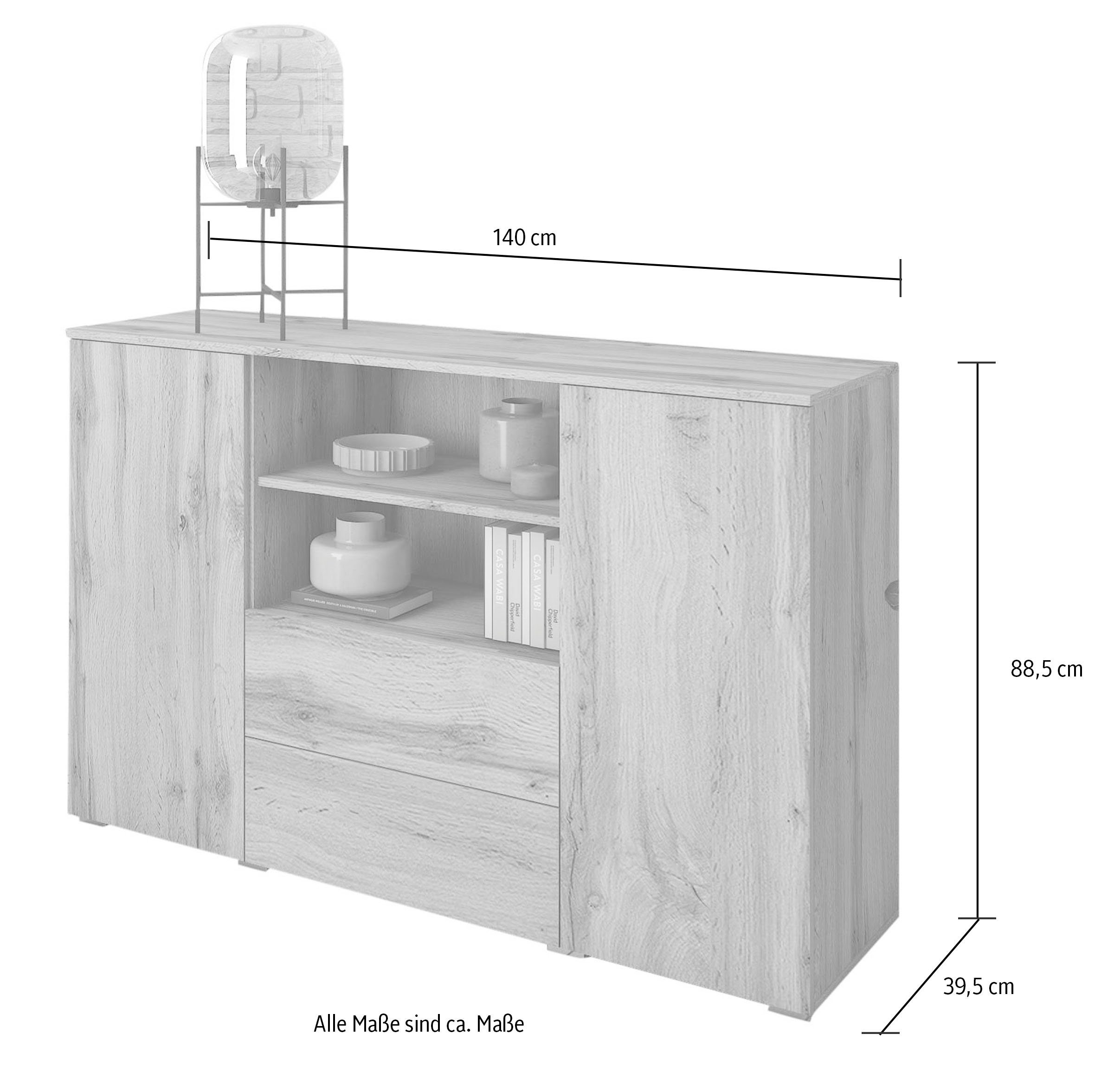 INOSIGN Sideboard PARIS (1 St), Moderne 140cm breite grifflose Kommode, vielseitig einsetzbar