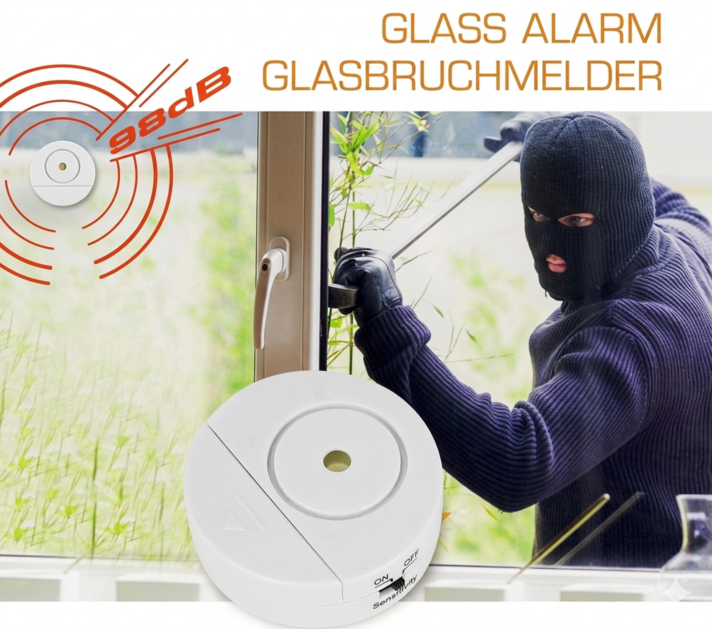 EDCO GLASBRUCHMELDER 98dB Glass Alarm Fensteralarm Glasbruchalarm Glasbruchmelder (Alarmanlage Sensor)