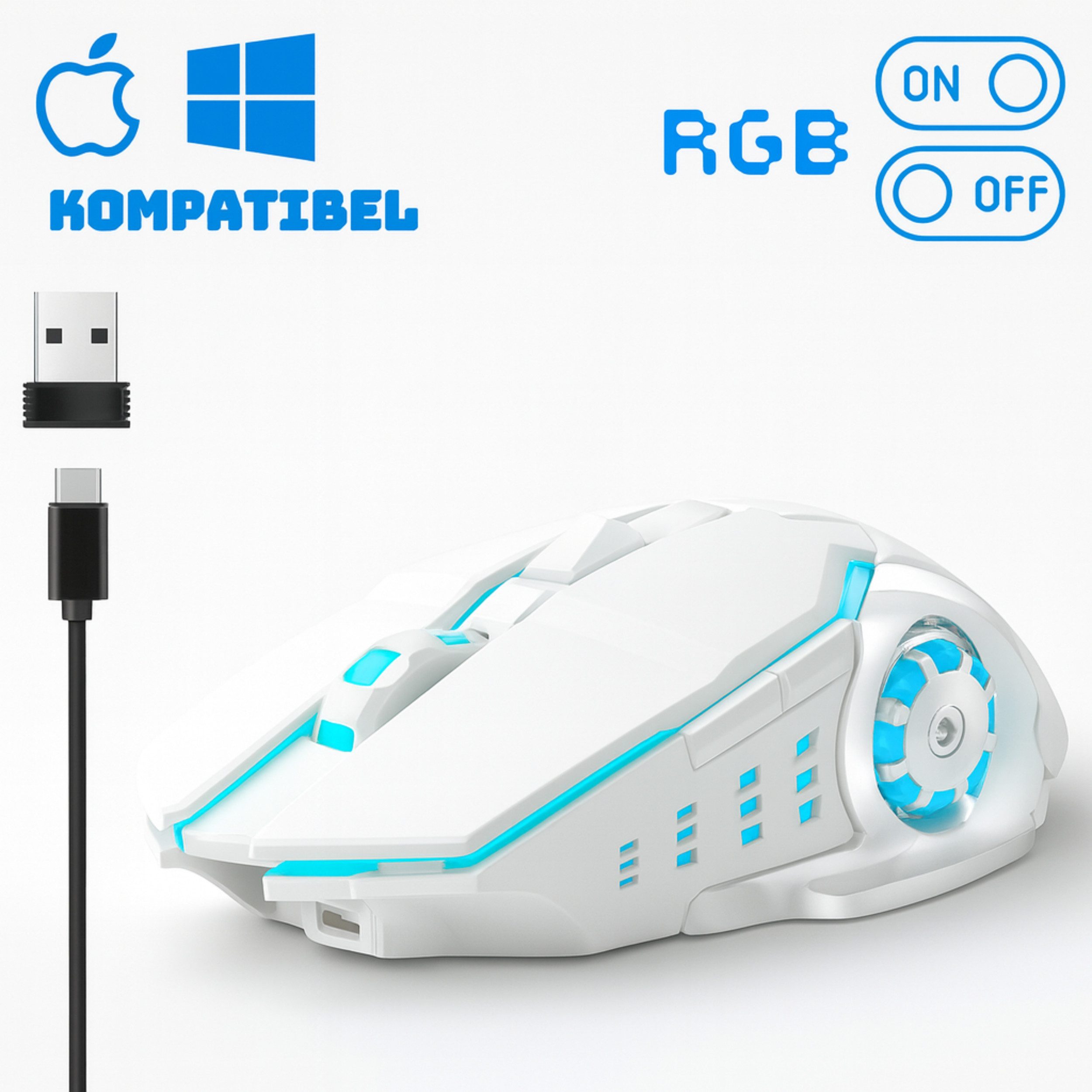 StellarLuma Gaming Maus Kabellos RGB Wireless USB Gaming-Maus Gaming-Maus (Bluetooth, Funk, Kabellose Dual Mode Gaming Maus mit 6 Tasten und RGB-Beleuchtung)