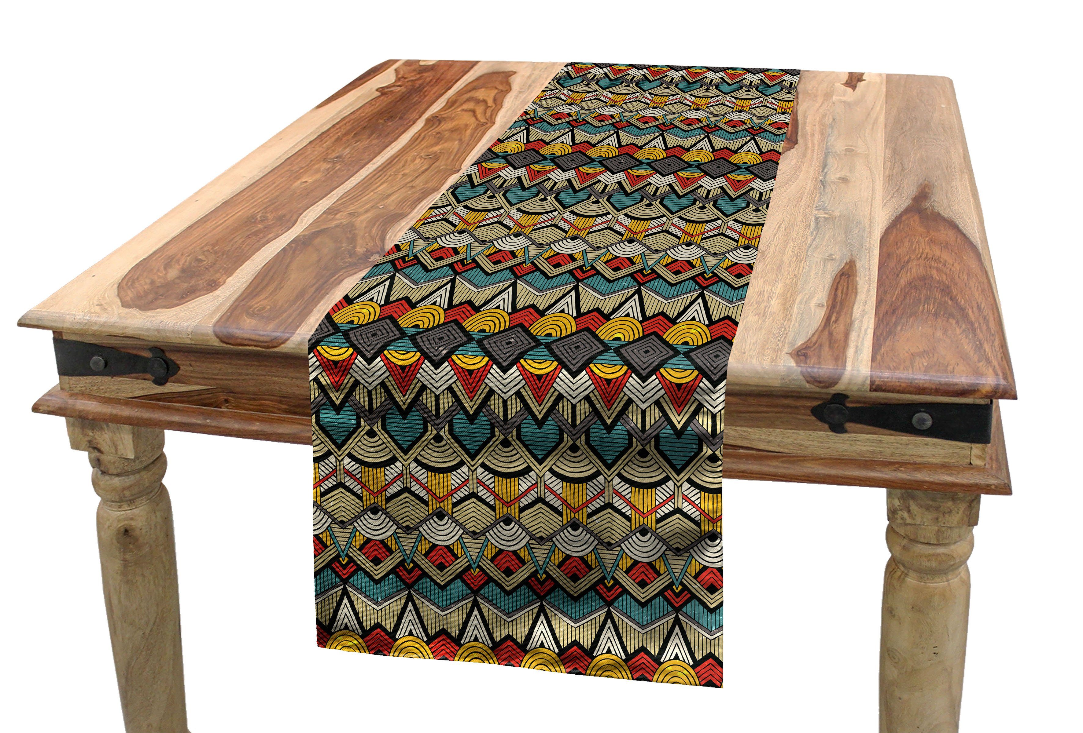 Abakuhaus Tischläufer Esszimmer Küche Rechteckiger Dekorativer Tischläufer, afrikanisch Volkskunst Sharp Motive