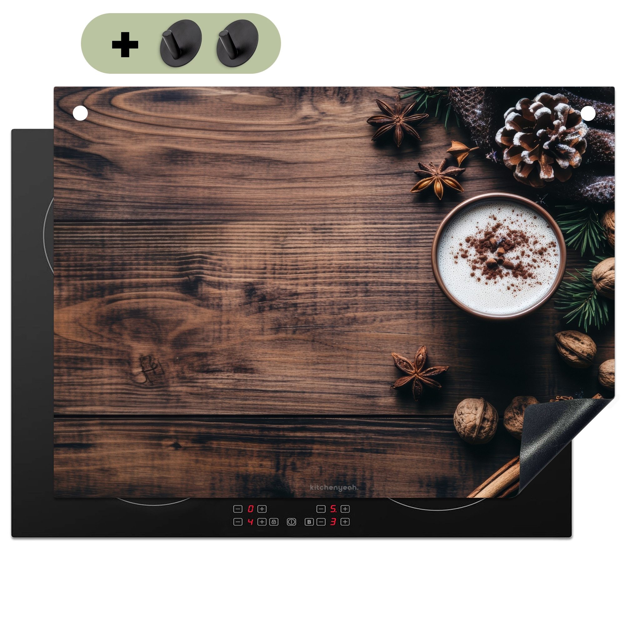 KitchenYeah Küchenrückwand Winter - Holzoptik/print - Stilleben, (1-tlg), Abdeckplatte für Ceranfeld, Herd Inductionsmatte, 71x52 cm