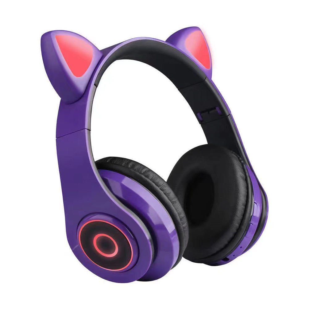 GelldG Kinder Kopfhörer, Mädchen mit Over-Ear Katzenohr Kopfhörer On-Ear-Kopfhörer LED-licht