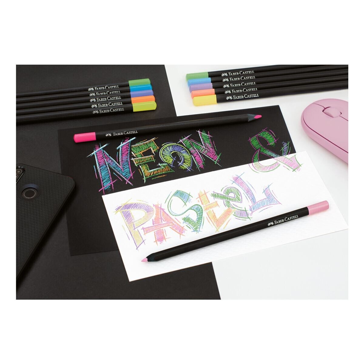 Faber-Castell Buntstift Black Edition neon + pastell, (12-tlg), 12 Farben