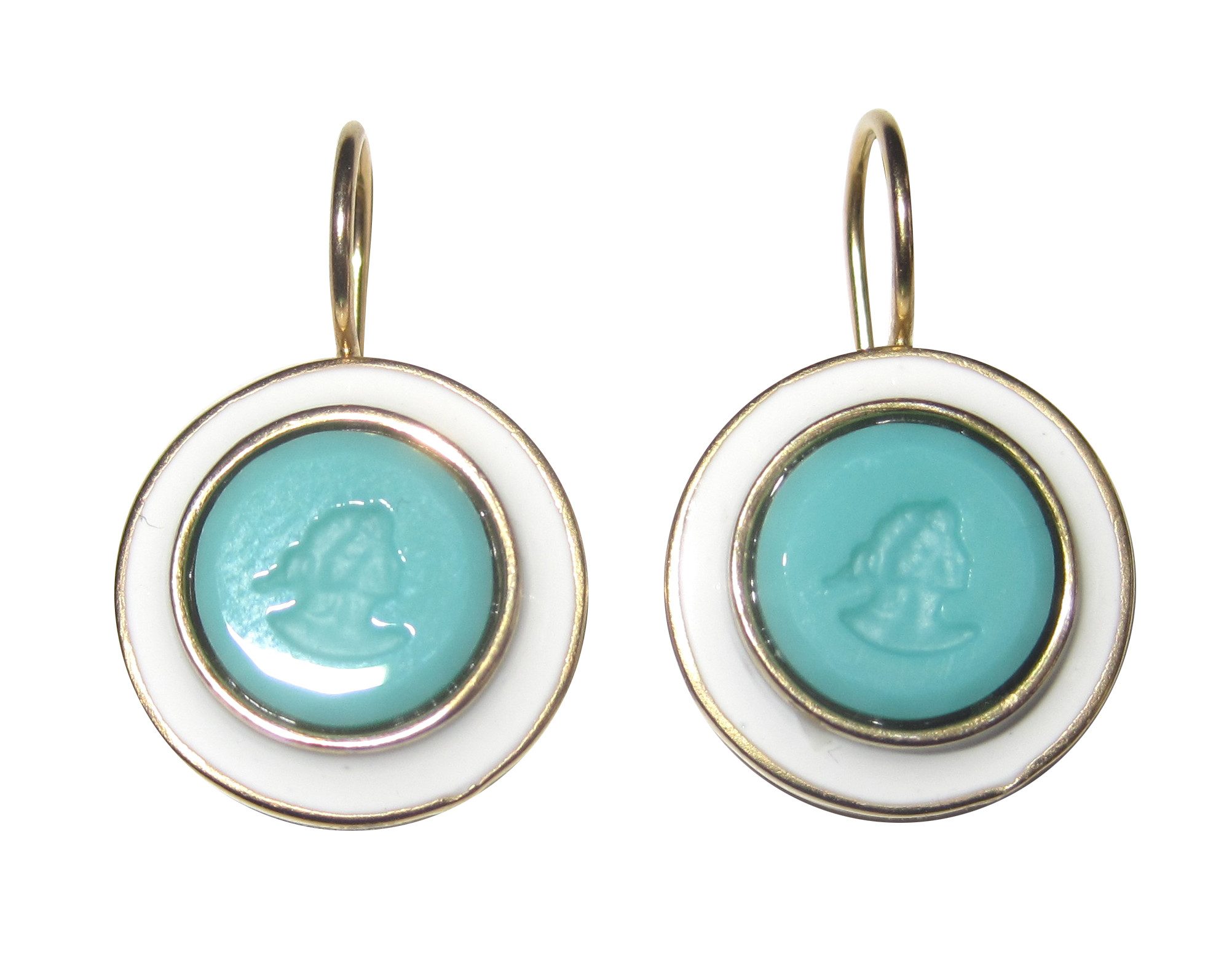 Mugello Paar Ohrhänger Ada mint vergoldet Emaille Geschenk Geburtstag edel, Handarbeit Designer EXTASIA mit Gemmen aus böhmischem Glas