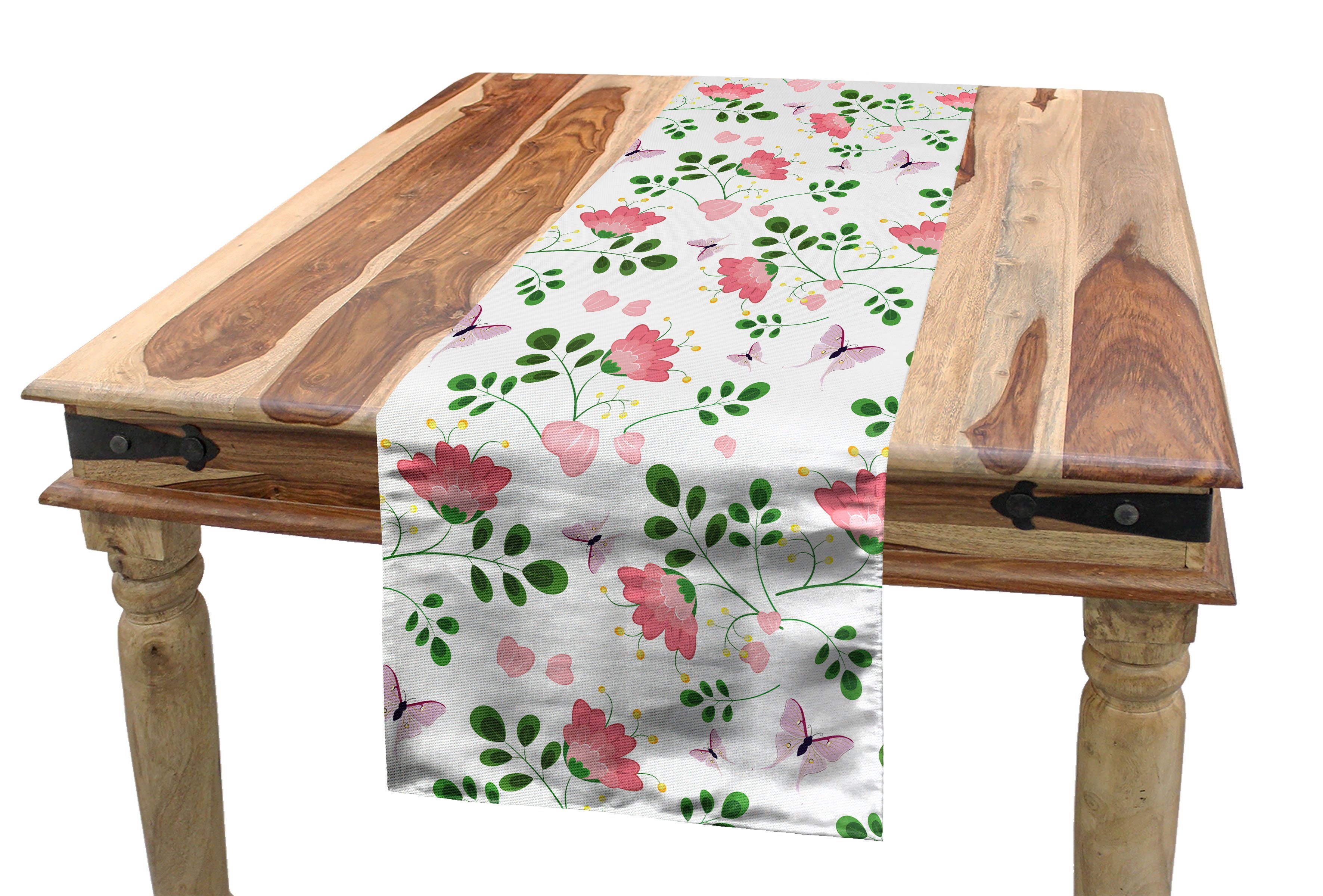 Abakuhaus Tischläufer Esszimmer Küche Rechteckiger Dekorativer Tischläufer, Frühling Blumen Schmetterlinge